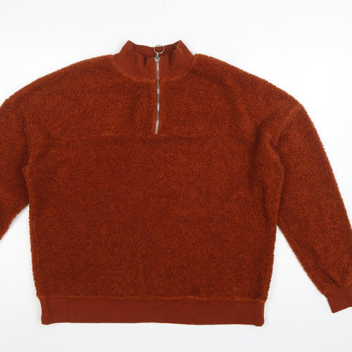 New Look Women Brown UK 12 1/4 Zip Teddy Fleece Pullover Sweatshirt