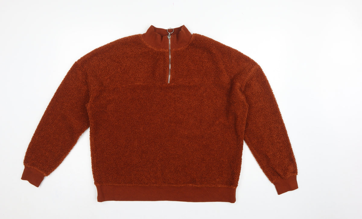 New Look Women Brown UK 12 1/4 Zip Teddy Fleece Pullover Sweatshirt