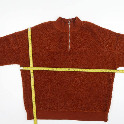 New Look Women Brown UK 12 1/4 Zip Teddy Fleece Pullover Sweatshirt