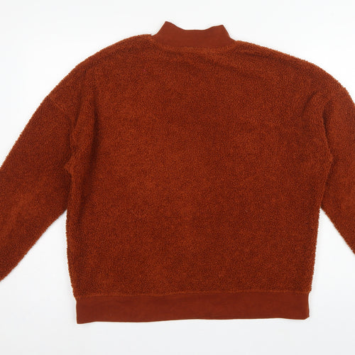 New Look Women Brown UK 12 1/4 Zip Teddy Fleece Pullover Sweatshirt