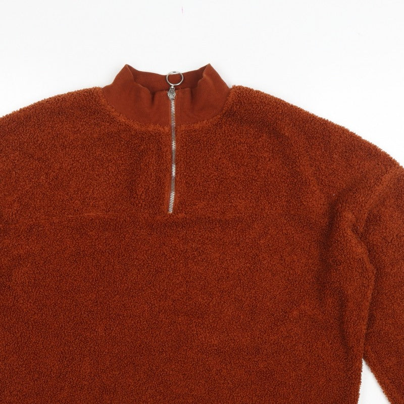 New Look Women Brown UK 12 1/4 Zip Teddy Fleece Pullover Sweatshirt