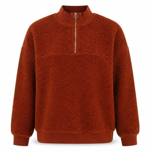 New Look Women Brown UK 12 1/4 Zip Teddy Fleece Pullover Sweatshirt