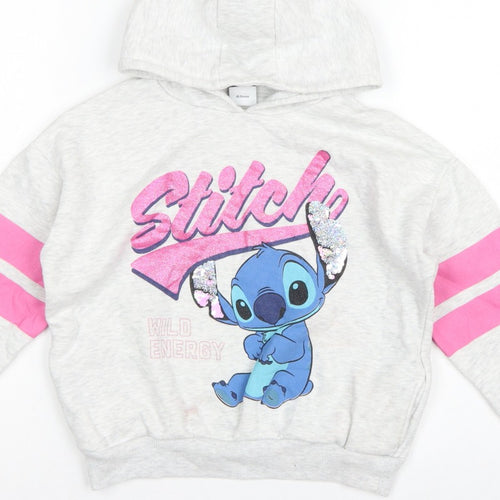 George Girls Grey 7-8 Years Stitch Pullover Hoodie Graphic Print