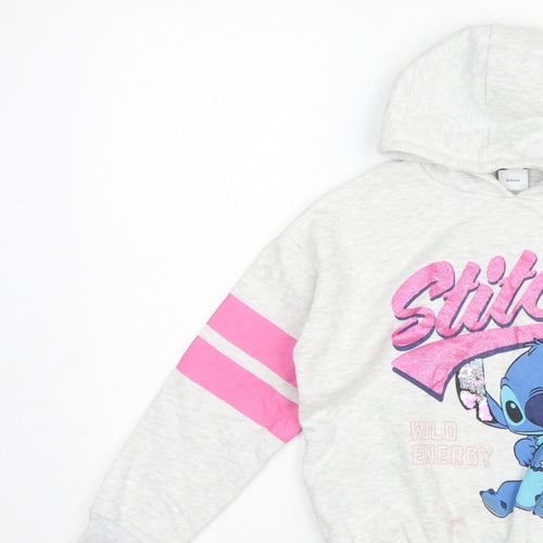 George Girls Grey 7-8 Years Stitch Pullover Hoodie Graphic Print