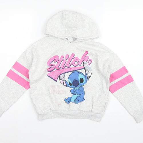 George Girls Grey 7-8 Years Stitch Pullover Hoodie Graphic Print