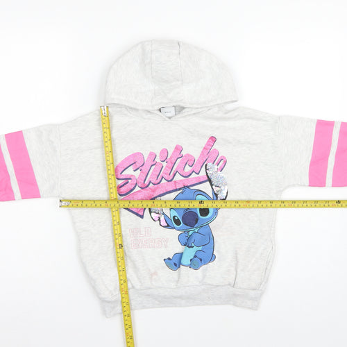 George Girls Grey 7-8 Years Stitch Pullover Hoodie Graphic Print