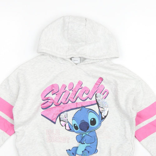 George Girls Grey 7-8 Years Stitch Pullover Hoodie Graphic Print
