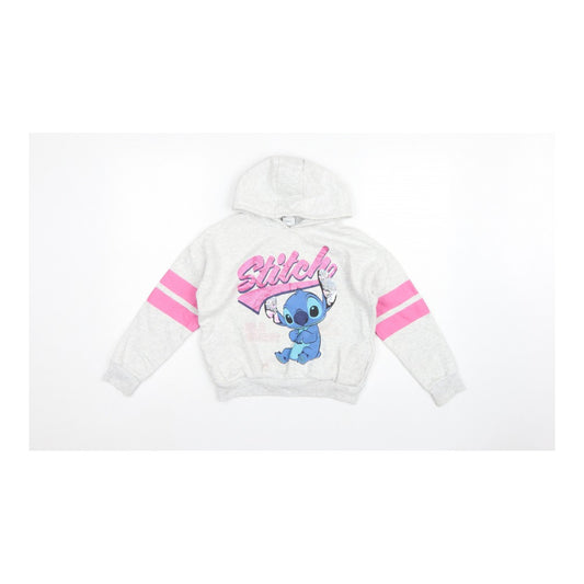 Front view of George girls’ grey 7-8 years stitch pullover hoodie graphic print