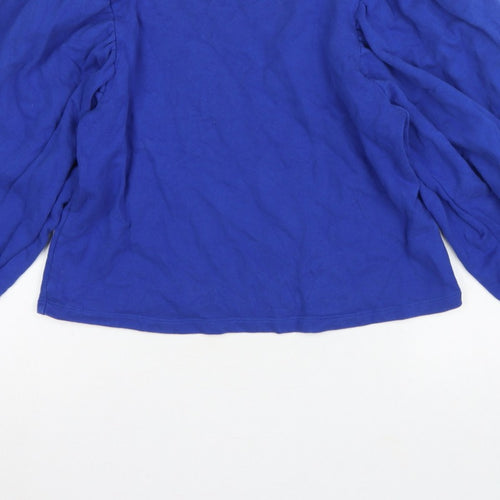 Zara Women Blue S Cotton Pullover Sweatshirt Balloon Sleeve Crew Neck