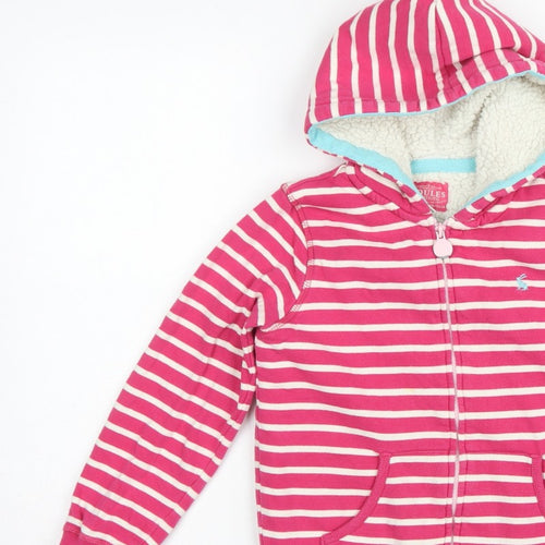 Joules Girls Pink Striped Full Zip Sherpa Lined Hoodie Age 7-8 Years
