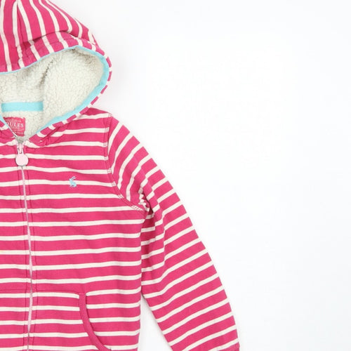 Joules Girls Pink Striped Full Zip Sherpa Lined Hoodie Age 7-8 Years