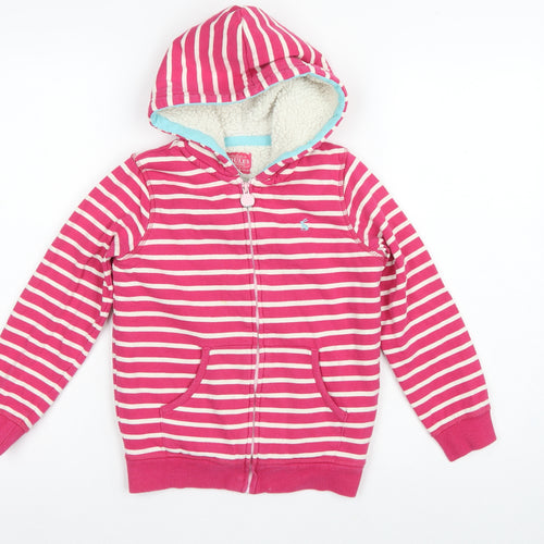 Joules Girls Pink Striped Full Zip Sherpa Lined Hoodie Age 7-8 Years