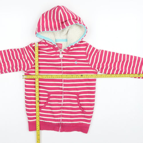 Joules Girls Pink Striped Full Zip Sherpa Lined Hoodie Age 7-8 Years