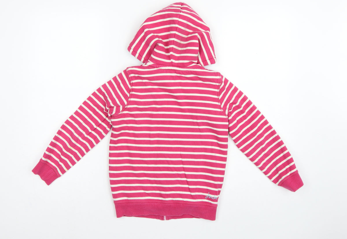 Joules Girls Pink Striped Full Zip Sherpa Lined Hoodie Age 7-8 Years