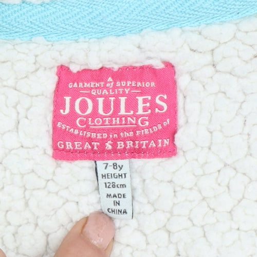 Joules Girls Pink Striped Full Zip Sherpa Lined Hoodie Age 7-8 Years