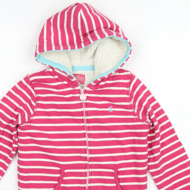 Joules Girls Pink Striped Full Zip Sherpa Lined Hoodie Age 7-8 Years