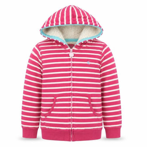 Joules Girls Pink Striped Full Zip Sherpa Lined Hoodie Age 7-8 Years