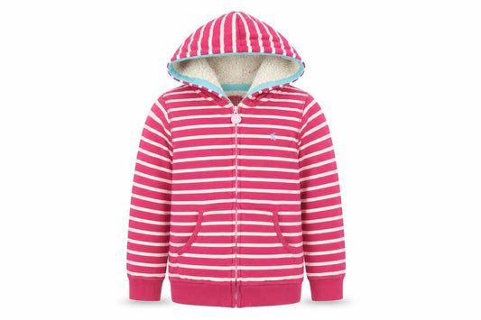 Joules Girls Pink Striped Full Zip Sherpa Lined Hoodie Age 7-8 Years