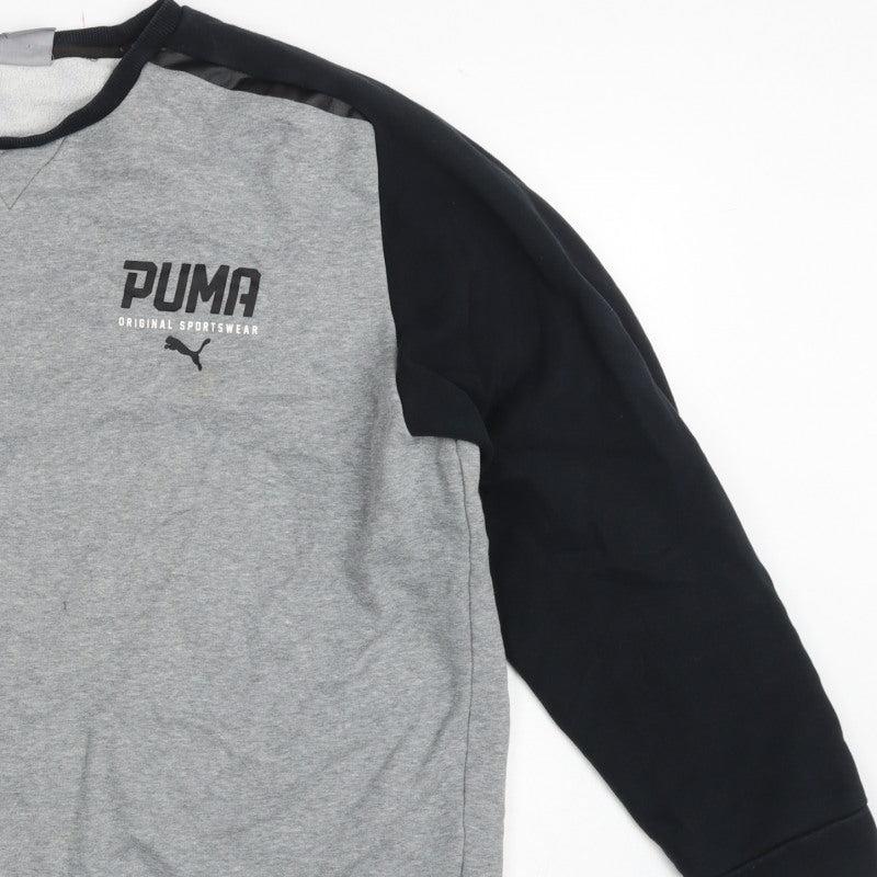 Puma Men’s Grey Black XXL Logo Fleece Crew Neck Pullover Sweatshirt