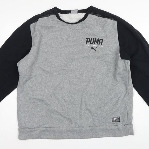 Puma Men’s Grey Black XXL Logo Fleece Crew Neck Pullover Sweatshirt