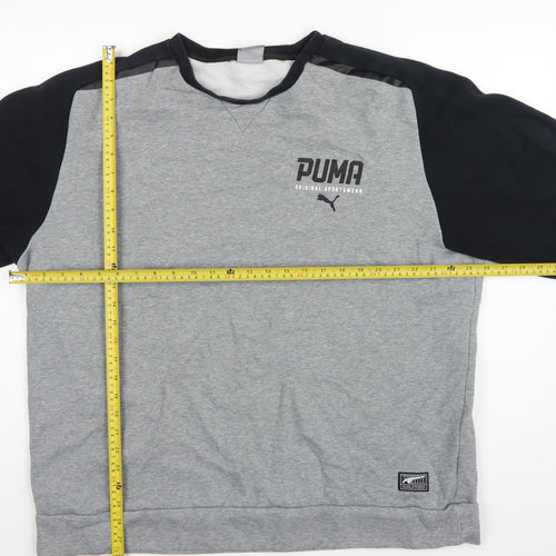 Puma Men’s Grey Black XXL Logo Fleece Crew Neck Pullover Sweatshirt