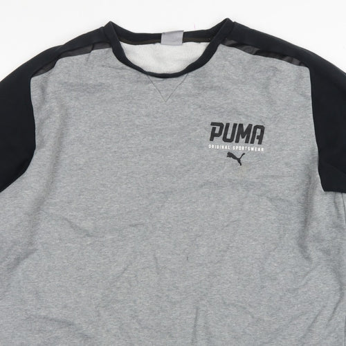 Puma Men’s Grey Black XXL Logo Fleece Crew Neck Pullover Sweatshirt