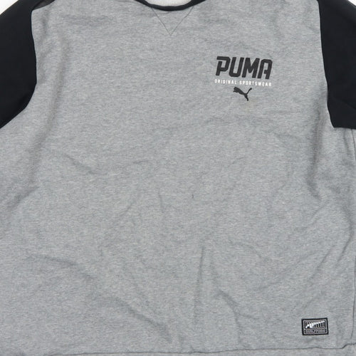 Puma Men’s Grey Black XXL Logo Fleece Crew Neck Pullover Sweatshirt