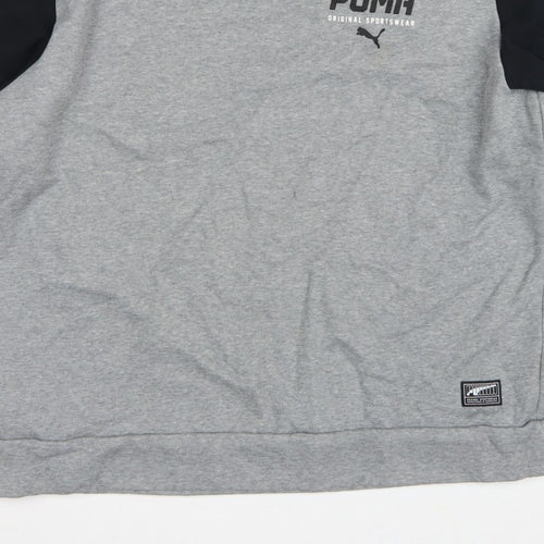 Puma Men’s Grey Black XXL Logo Fleece Crew Neck Pullover Sweatshirt