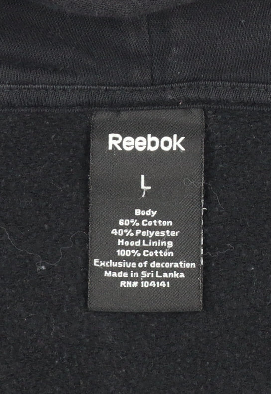 Reebok Men’s Black L Full Zip Hooded Fleece Hoodie Pockets