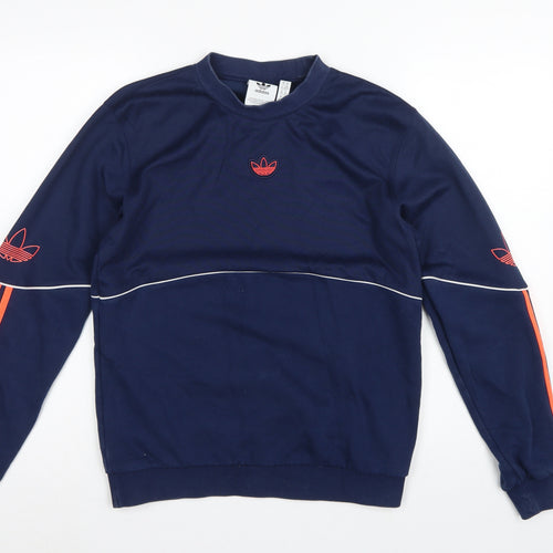 adidas Men's Blue XS Pullover Sweatshirt Orange 3 Stripe Logo