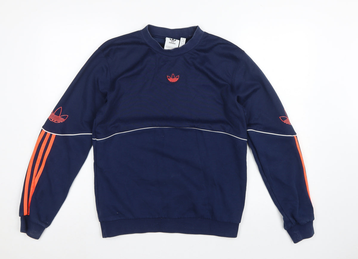 adidas Men's Blue XS Pullover Sweatshirt Orange 3 Stripe Logo