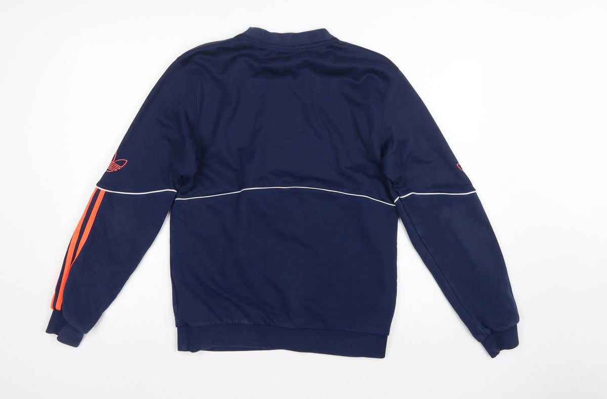 adidas Men's Blue XS Pullover Sweatshirt Orange 3 Stripe Logo