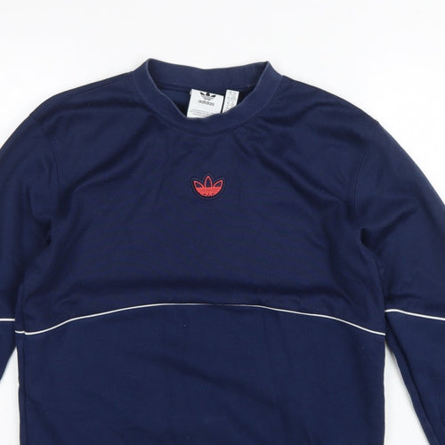adidas Men's Blue XS Pullover Sweatshirt Orange 3 Stripe Logo