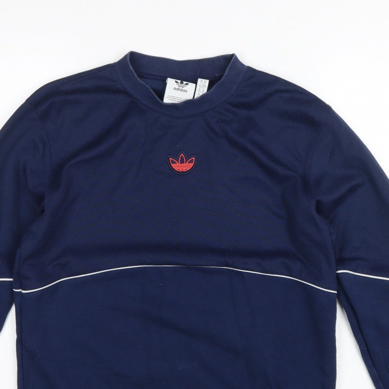 adidas Men's Blue XS Pullover Sweatshirt Orange 3 Stripe Logo