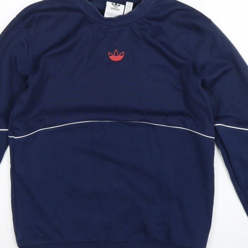 adidas Men's Blue XS Pullover Sweatshirt Orange 3 Stripe Logo