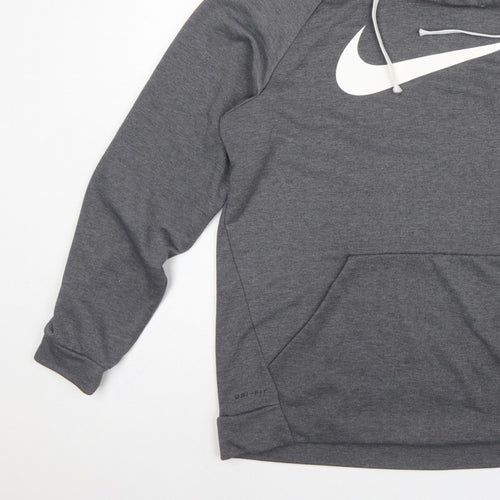 Nike Men’s Grey Large Pullover Dri-FIT Logo Hoodie