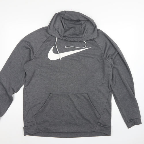 Nike Men’s Grey Large Pullover Dri-FIT Logo Hoodie