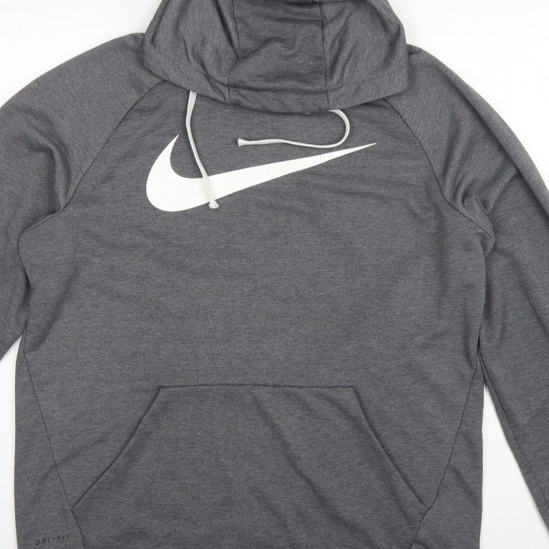 Nike Men’s Grey Large Pullover Dri-FIT Logo Hoodie