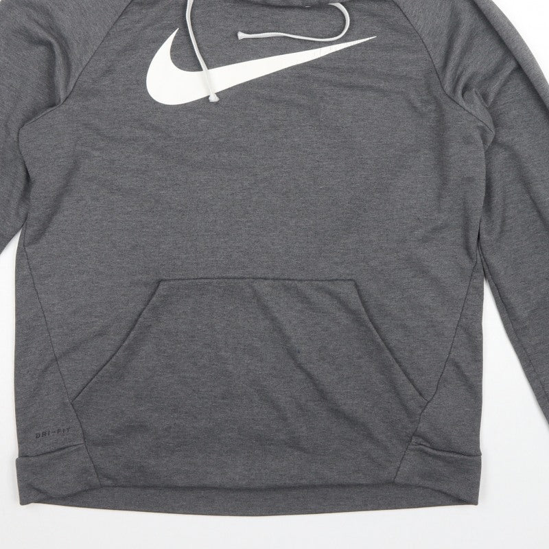 Nike Men’s Grey Large Pullover Dri-FIT Logo Hoodie