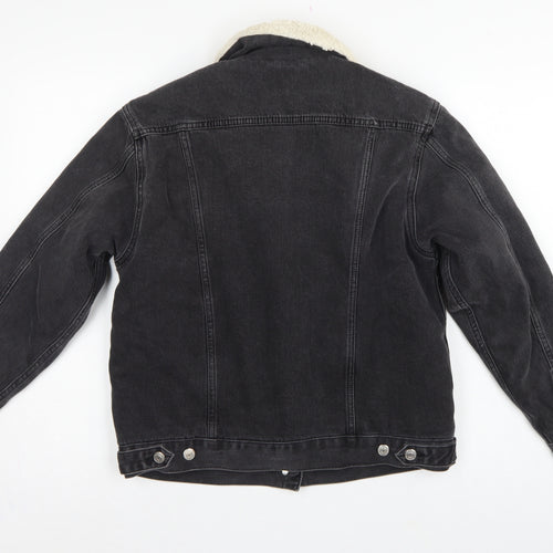Topshop Women Black UK 8 Sherpa Lined Denim Jacket Button Casual