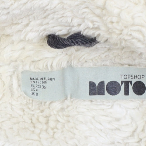 Topshop Women Black UK 8 Sherpa Lined Denim Jacket Button Casual