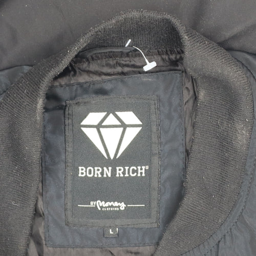 Born Rich Men's Black L Bomber Jacket Full Zip Logo Streetwear