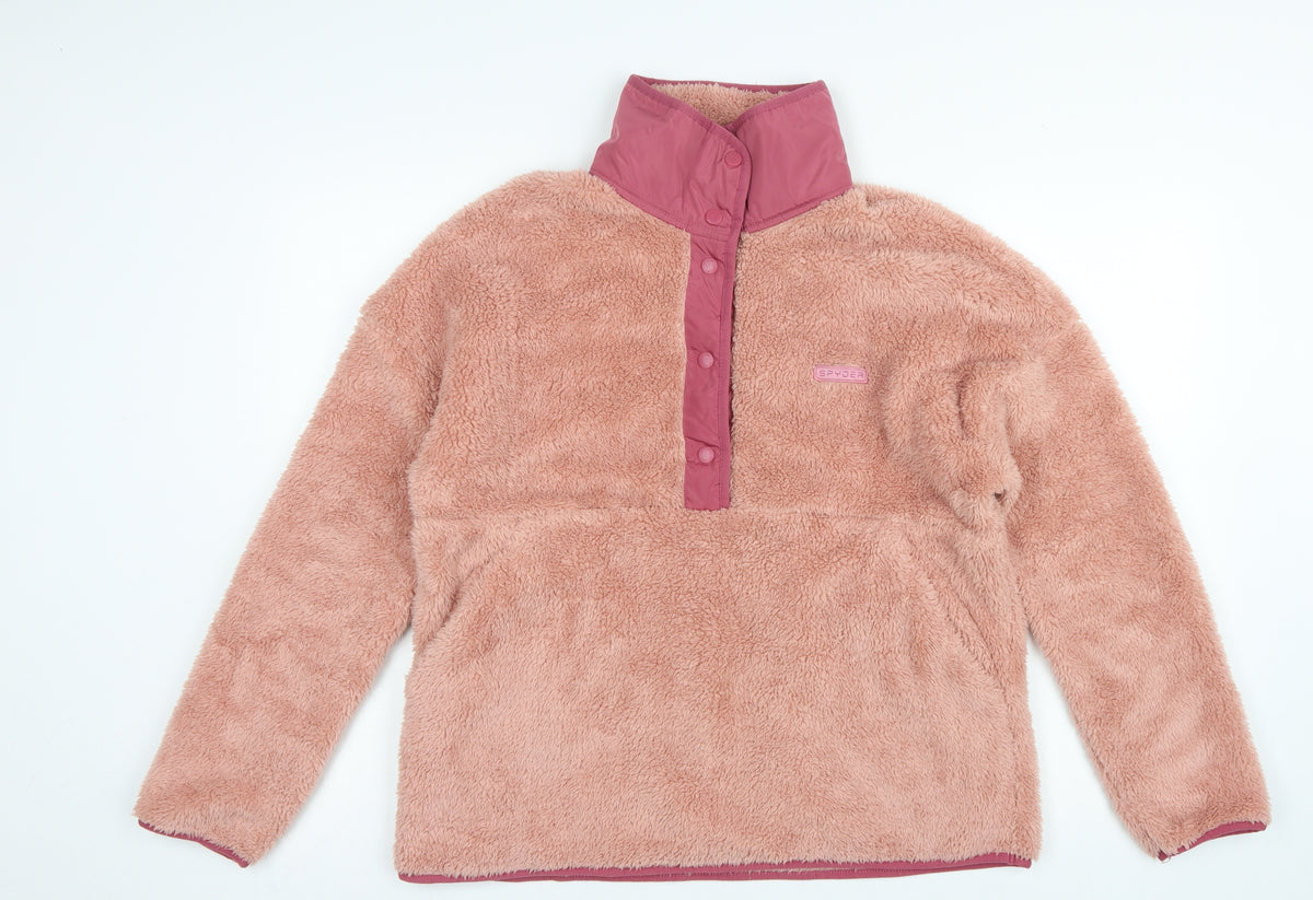 Spyder Women Pink L Fleece Snap Neck Pullover Sweatshirt