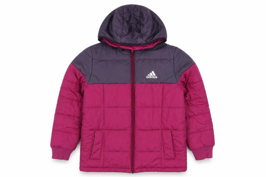 adidas Girls Pink Grey 9-10 Years Hooded Puffer Jacket Zip