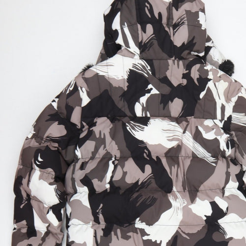 KWD Men's Multicoloured S Camo Puffer Jacket Hood Faux Fur Trim