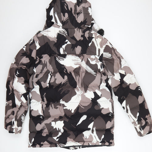 KWD Men's Multicoloured S Camo Puffer Jacket Hood Faux Fur Trim