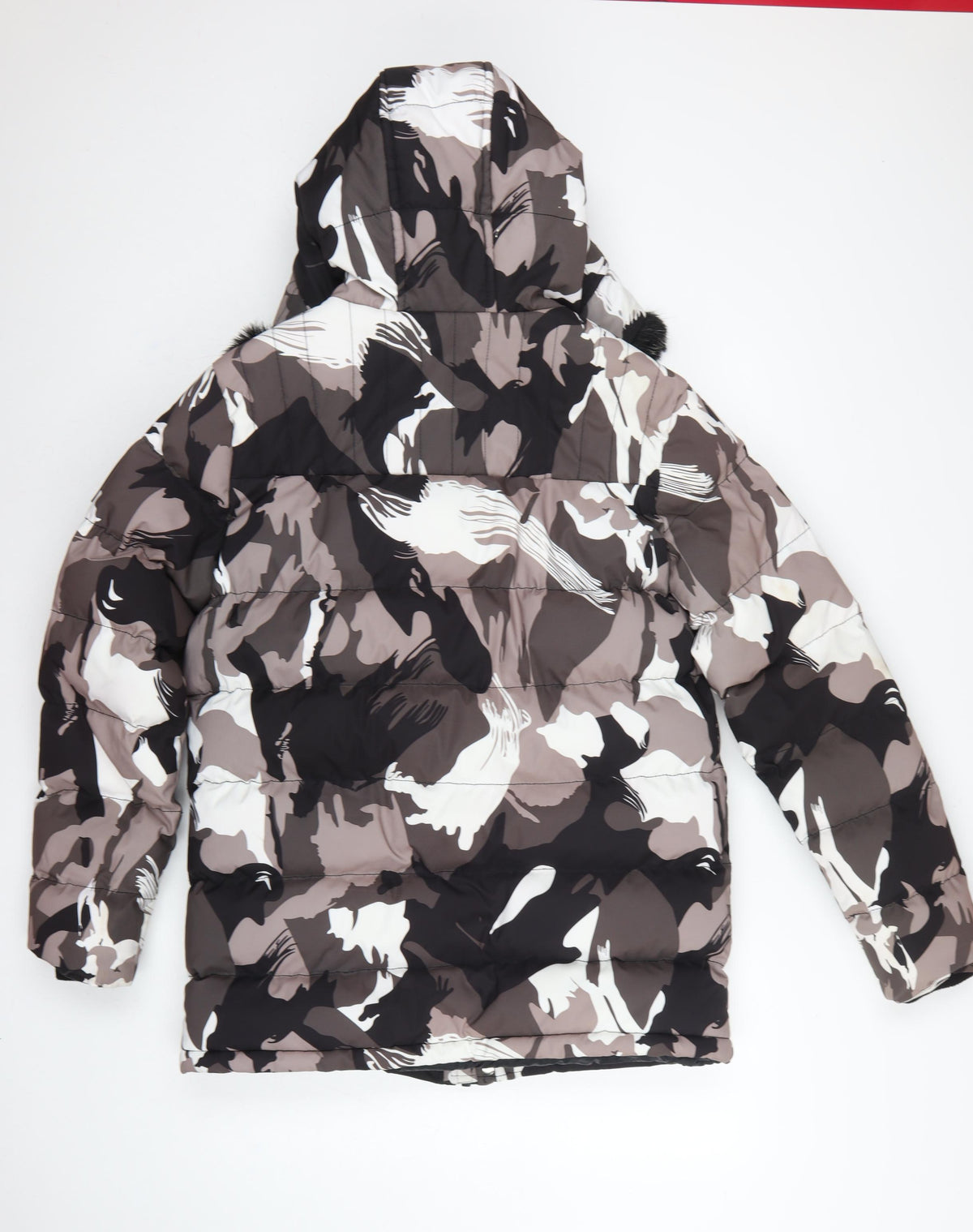 KWD Men's Multicoloured S Camo Puffer Jacket Hood Faux Fur Trim