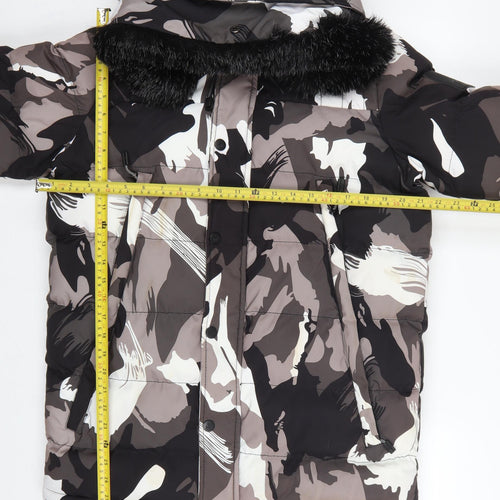 KWD Men's Multicoloured S Camo Puffer Jacket Hood Faux Fur Trim
