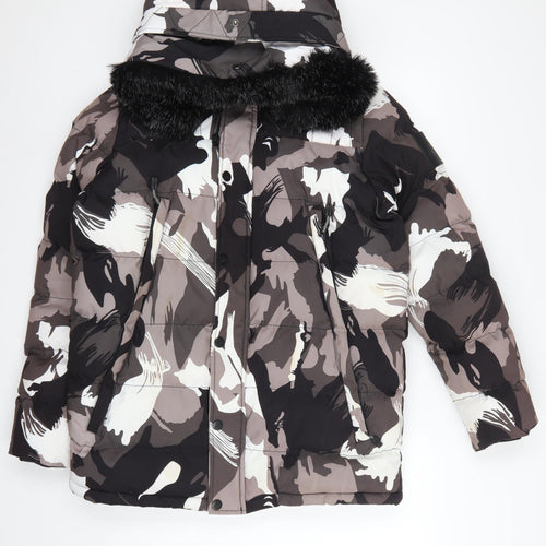 KWD Men's Multicoloured S Camo Puffer Jacket Hood Faux Fur Trim