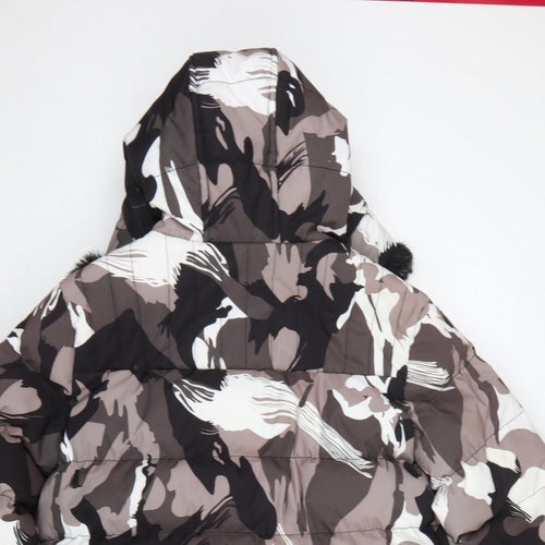KWD Men's Multicoloured S Camo Puffer Jacket Hood Faux Fur Trim